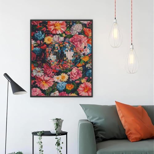 Image of MYBISYMQQ Stamping Cross Stitch Kit Disco Ball, Counting Cross Stitch Kit for Adult Beginners Flowers, Full Line DIY Cross Stitch Stitching Kit for Home Decor Cross Stitch Patterns 11.8x15.7inches
