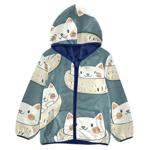 Kawaii Cats Girls Fleece Jacket Girls Fall Jacket Girls Zip Up Hoodie Girls Sherpa Jacket 2-10T