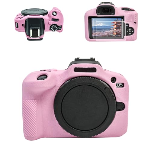 EOS R100 Camera Case Accessories Kit - Silicone Protective Case for Canon eos R100[Pink] & LCD Screen Protector for Canon R100[2 Packs] & Camera Hot Shoe Cover for R100