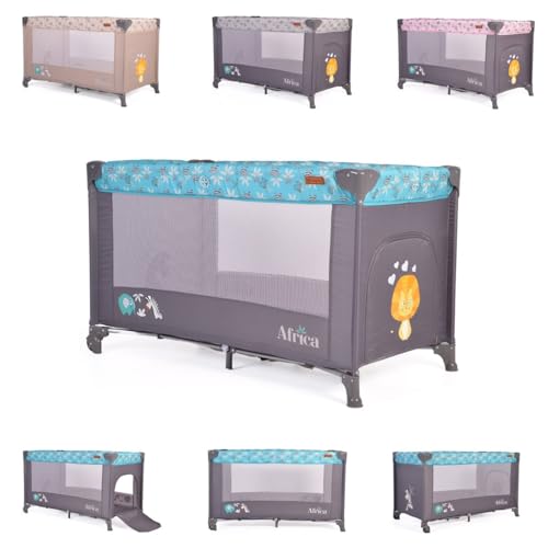 Cangaroo Reisebett Africa Laufstall Seiteneingang Matratze Sichtfenster Tasche, Farbe:türkis