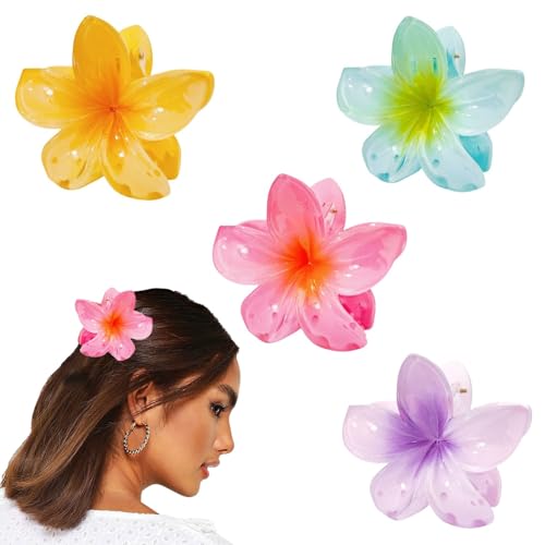 4 Piezas Pinza Pelo Flor Hawaianas, Clips de Pelo de Flor Colores Pinzas, Hawaiian Flower Hair Clip Pinzas de Flor Garra, Clips De Garras De Flores, Accesorios Para Peinados Para Mujeres y Niñas