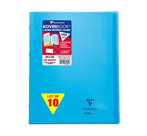Cahiers Agrafés Koverbook Clairefontaine bleus format 24x32 cm à petits carreaux