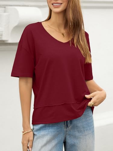 Image of UNCLECAT Womens V Neck T Shirts Summer Trendy Loose Fit Casual Tops Tees