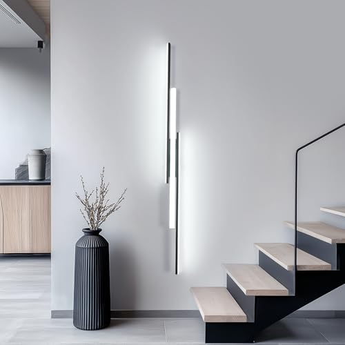 Comely Aplique Pared Interior LED, 24W 2700LM Lámpara de Pared Moderna Negro Blanco Frío 6500K 90CM para Dormitorio Sala de Estar Escalera Pasillo