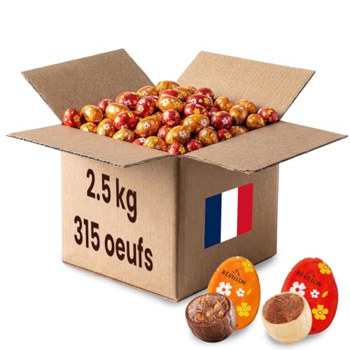 Révillon Œufs de Pâques Chocolat Lait et Blanc, 2,5 Kg, Cœur Praliné, Sans Huile de Palme, 310 Pièces