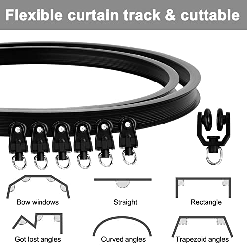5 Meter Flexible Decke Vorhangschiene, Gebogene Gardinenschiene, Deckenschiene mit Montage Zubehör, Decken Vorhang Schiene für Fenster Dusch Vorhänge Raumteiler Schienenvorhangsystem (Schwarz)