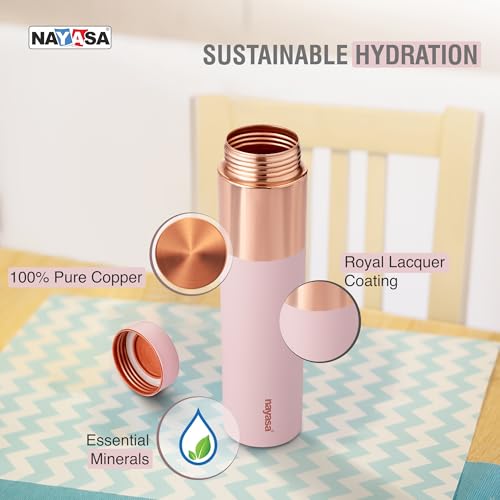 Image of Nayasa Tower Deluxe Copper Water Bottle- 1000 ML | Leak Proof And BPA Free Premium Copper Water Bottle | Ideal For Office & Daily Use | Boosts Immunity, Supports Digestive & Liver Health | Pink