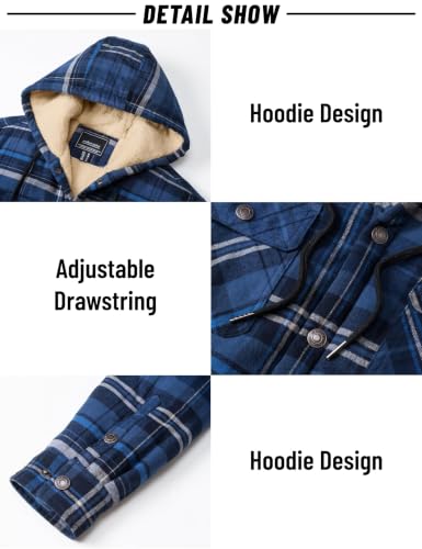 Image of MAGNIVIT Men's Flannel Jacket Plaid Fleece Button Hoodie Jackets Shirt | pure cutton,5 pocket,adjustable drawstring hood,casual,work,outdoor