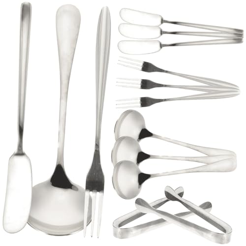 KICHOUSE Stainless Steel Cheese Knife Set w Dessert Fork Mini Serving Tong Portable for Baking Entertaining