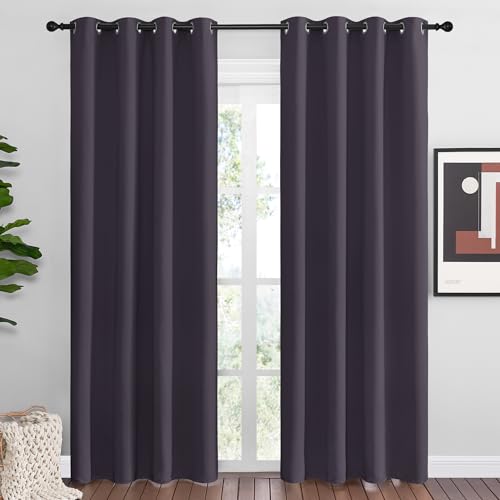 Image of NICETOWN Greyish Purple Blackout Curtains 86 inches Length for Living Room, 2 Panels, 55 inch Wide, Thermal Insulated Long Drapes for Large Window
