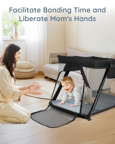Image of Lilian&Gema 2-in-1 Travel Crib, Portable & Foldable Crib with Backpack, Lightweight Baby Travel Playpen with Thick Mattress for Babies & Toddlers, Baby Travel Essential