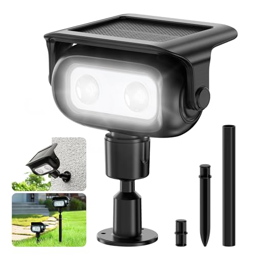 Smiling Shark ソーラースライト WS01【多角度調節可能・延長ポール付き・2WAY設置】高輝度ソーラースポットライト 高感度センサーライト 500LM 4モード切替 高耐久 HPBC高効率セル IP65防水 1200mAh 10時間連続点灯 取り付け簡単 地置き&壁掛け 屋外照明 外灯 ガーデン/駐車場/玄関/ベランダ 防犯対策 (1個入り, 白光)