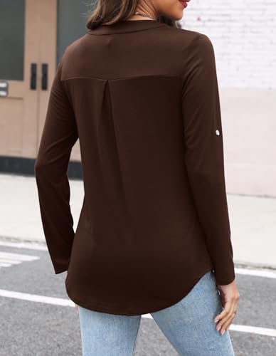 Image of LuckyMore Women's 3 /4 Sleeve Tops Cuffed Zip V Neck Business Casual Work Blouses Tunic Shirts