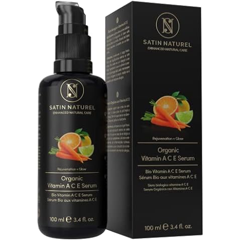 Organic Vitamin A,C,E Serum for Face 100 ml - with Hyaluronic Acid and Aloe Vera - Hydrating Vitamin C Serum - Face care for all Types of Skins - Clean Beauty and Vegan - Satin Naturel Cover