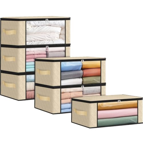 Image of Fab totes 35L Closet Organizers and Storage, Foldable Under Bed Storage Containers, Storage bags for Organizing Bedroom, Closet, Clothing,Organization with Handle (6 Pack,Beige)