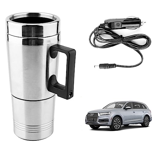 Image of Oshotto 12V Stainless Steel Car Heating Kettle /Mug, Travel Friendly electric Tea /Coffee maker Compatible with Audi Q7 (2008-2017) (300ml) - Silver