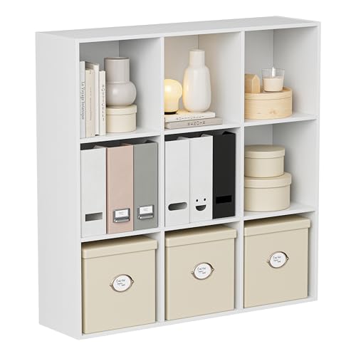 VDNEND Bibliothèque Étagère Meuble de Rangement 9 Cubes, Étagère à Casiers en Bois avec Fond, Organiseur de Rangement Vitrine pour Salon, Chambre,...