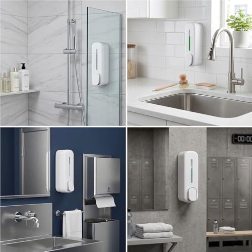 Image of Soap Dispenser 400ml No-Drill Adhesive Wall-Mounted Dispenser, Durable ABS Plastic, White Dolphin Design Dispenser for Kitchen, Hand Wash, Shower Gel & Sanitizer