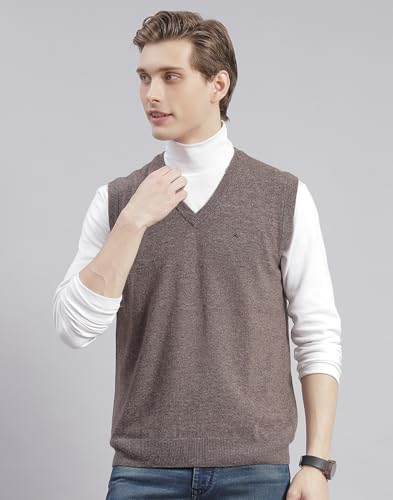 Image of Monte Carlo Off White Solid V Neck Sweater | Warm Woolen Pullover for Men | Soft Comfortable Knitted Winter Wear Sweater for Men's