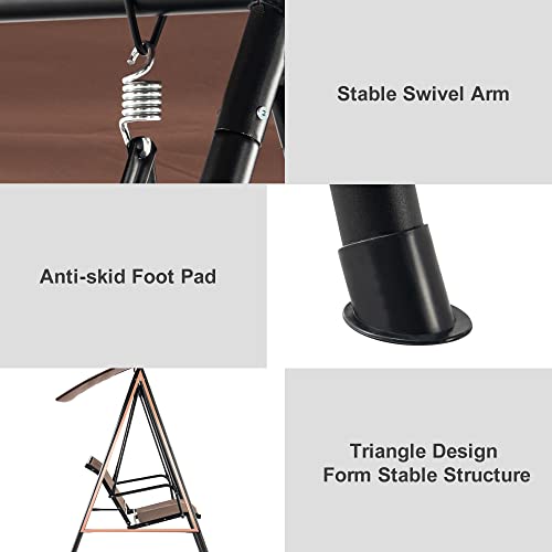 Mcombo 2-Person Patio Swing Chair With Adjustable Canopy Outdoor, Steel Frame Breathable Seats Hanging Porch Swing, 4001 (Brown) #TOP4