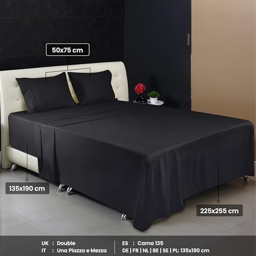 Image of Utopia Bedding Bed Sheet Set, 4 Piece, Double, Black | Fitted Sheet, Flat Sheet with 2 Pillowcases 50x75 - OekoTex Certified, Polyester Microfiber Fabric - Wrinkle & Fade Resistant
