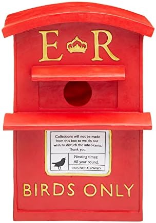 Traditional Colorful Painted Birdhouse Red Letterbox for Outdoor Tree or Fence - Easy to Clean and Provides Cozy Habitat for Chickadees and Wrens - Winter Roosting Boxes for Birds