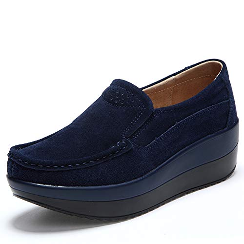 Women's Slip-on Wedge Moccasin Loafers Casual Walking Shoes Trainers Suede Leather Platform Sneakers