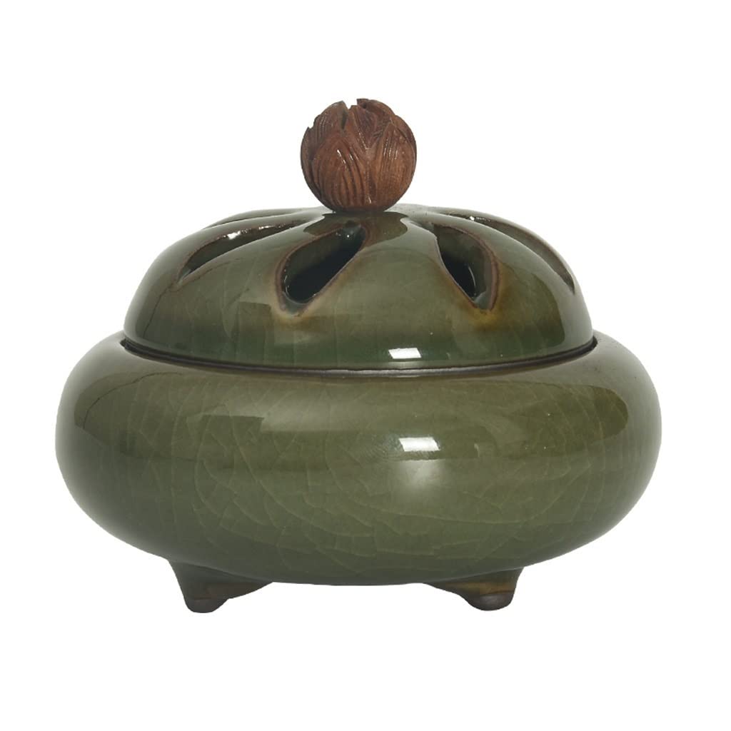 Incense Holder Base Kiln Celadon Tripod Furnace Air Purification Classical Ceramic Incense Zen Sandalwood(B)