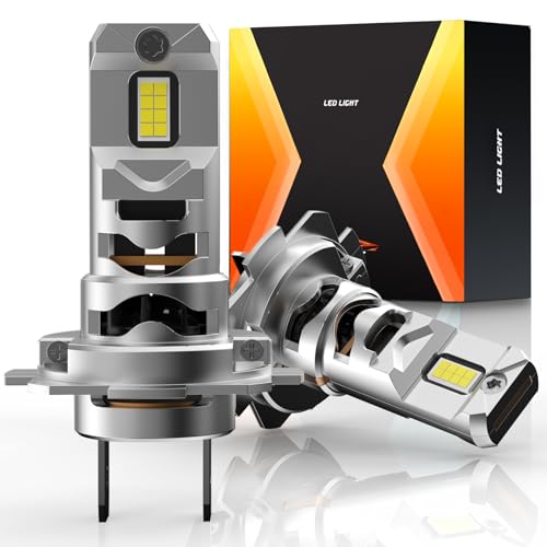 FREERAP H7 LED Bulb, 26000LM 6500K, 500% Super Brighter HIR2 LED Headlight Bulb with Fan, Built-in Turbo Fan Exterior Bulb, IP68 Waterproof, Plug and Play, Pack of 2(H7)