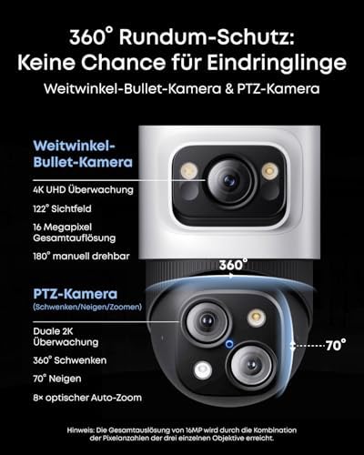 Bild 1 - eufy PoE NVR Security System S4, 2× Bullet-PTZ-Kameras, 2X Bullet-Kameras, 360° PTZ, KI Auto-Framing&Tracking, smarte Videosuche,Farbnachtsicht,rot-blaues Stroboskop,2TB HDD integriert,24/7
