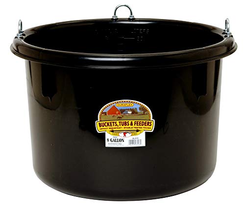 Little Giant® Plastic Round Feeder | Feed Bucket for Livestock | Ultra Durable Round Plastic Bucket | Made in USA | 8 Gallon | Black