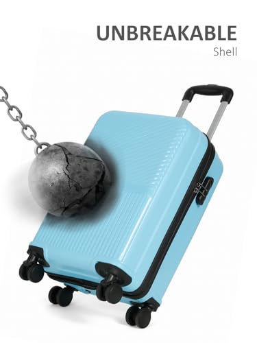 Image of Teakwood Small Size 8 Wheels Trolley Bag, Hard Cabin with Zipper Closure, Adjustable Push Button & Cross Side Strap, Number Lock System 360 Degree (Small, Sky Blue)