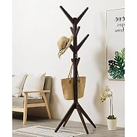 AQIMUELE Attaccapanni, Appendiabiti da Terra in Legno, 12 Ganci, 3 Altezze, per Cappotti, Cappelli e Borse, per Ingresso, Ganci e Palo in Legno di Gomma, Design ad Albero, Nero