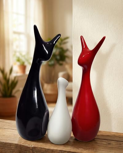 Image of Home Decor Lucky Deer Family Ceramic Figures Set of 3 | Matte Finish Decorative Showpieces for Living Room Office Dining Table | Elegant Gift Decor Items (Black, Red, White)