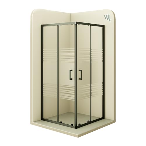 Mampara de Ducha Diana 70x100x190cm, REVERSIBLE, Puertas Correderas, Ajuste 67.5-69.5x97.5-99.5cm, Perfiles Negros, Cristal Templado Parcialmente Satinado 6mm