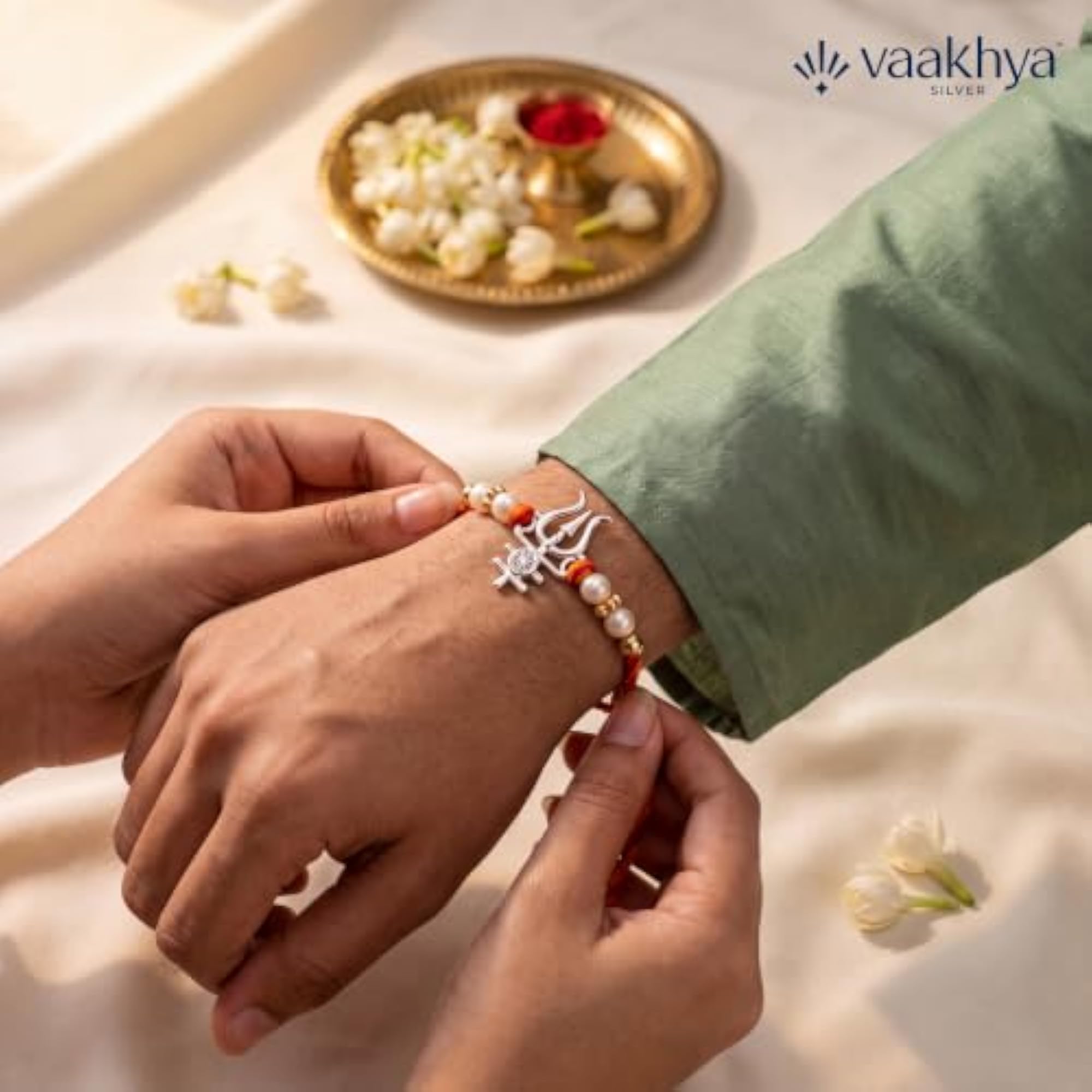 Mahadev Trishul Rakhi with Pearl and Gold Beads