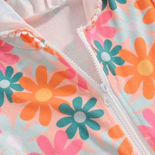 Image of Girls Swim Cover Up Kids Short Sleeve Swimsuit Coverups Terry Zip-Up Hoodies Beach Dress Ruffle Bathing Suit Wraps