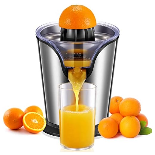FOHERE Orange Juice Squeezer Electric Citrus Juicer with Two Interchangeable Cones Suitable for orange, lemon and Grapefruit, Brushed Stainless Steel