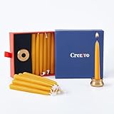 Crenovo Meditation Beeswax Candles, Set of 12 Mini Taper Candles with Brass Candle Holders, Prayer Gift for Yoga Relaxation Short Spells Journaling or Morning Pages