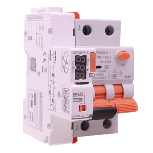 RCBO Type F WiFi réarmable 32 A C32, interrupteur différentiel avec magnétothermique classe F courbe C, 1P+N 6 kA 30 mA 230 VAC, application Tuya Smart Life, 3 modules DIN, double levier, contrôle à