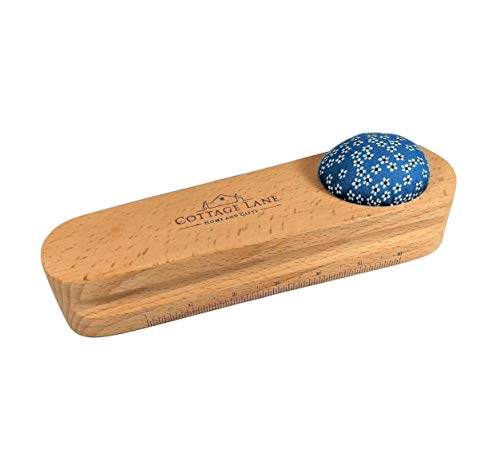 Cottage Lane Hardwood Tailors Clapper, Quilters Pressing and Seam Flattening Tool with Pin Cushion and 6 in Scale