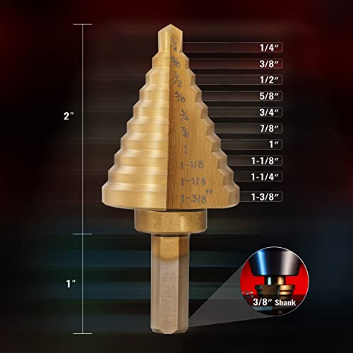 Zelcan SDB-2017-01 10 Sizes Titanium Step Drill Bit, 1/4 To 1-3/8 Inches High Speed Steel Drill Cone Bits For Sheet Metal Hole Drilling Cutting thumb #2