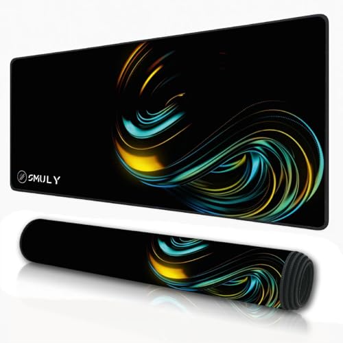 Image of Neon Wave Design Large Desk Mat, Extended Mouse Pad 58.5 x 28 cm, Desk Pad, Washable Mousepad, 2mm Thick Non-Slip Rubber Base, Stitched Edges for Office, Home & Workstation (Multicolour)