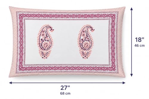 Image of ElanorHomes 180 TC Pure Cotton Pillow Covers Set of 2, Bedroom Pillows with Zip Closure, Soft Smooth Cool Breathable Pillowcases for Home (Pink Paisley Glow)