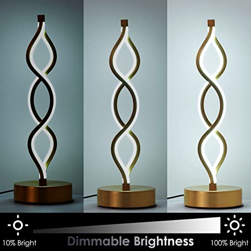 Nuür Gold Infinity Spiral Led Table Lamp, Lamps For Bedrooms Dimmable Metallic Bedside Lamp With Touch Controller, 3 Colour Temperature, 15.8 Inch Height For Living Room #TOP5