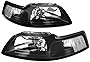 Factory Style Halogen Headlights Assembly Headlamp Kit Compatible with Ford Mustang 1999-2004 New Edge 4th Gen, Pair, Black Housing, Clear Lens
