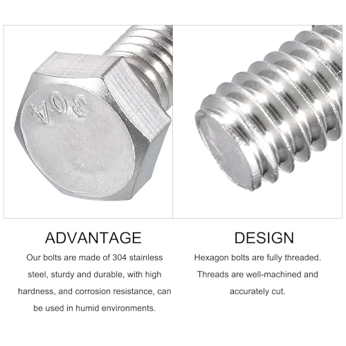 Image of METALLIXITY Hex Head Bolts (5 /16-18 x 1 /2 inch) 10Pcs, 304 Stainless Steel 18-8, Fully Threaded, External Hex Drive, Plain Finish, Hex Head Screw Bolt, Silver