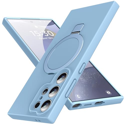 Image of Mag-Ring for Galaxy S25 Ultra Case, Liquid Silicone [Moisturizing Factor] Exreme Soft Slim Phone Case with Stand for Galaxy S25 Ultra 6.9 inch Men Women, Mint Blue