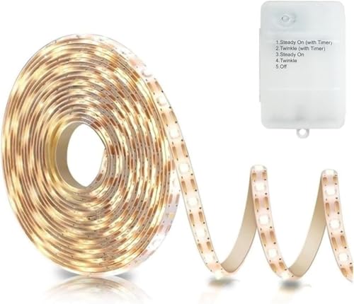 ZAIYW LED Streifen mit Batterie 3 Meter 90 LED Strip Batteriebetrieben mit 5 Modi Timer Wasserdicht LED Lichtband für Schlafzimmer Zuhause Dekoration (Warmweiß)