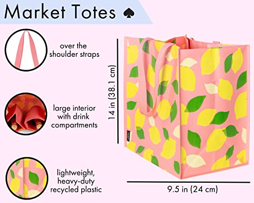 Kate Spade New York Pink Reusable Shopping Bag, Grocery Tote With Shoulder Straps, Large Collapsible Tote, Lemon Toss #TOP3